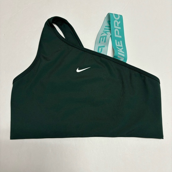 Nike Other - Nike Pro Sports Bra Large Dri Fit Swoosh Asymmetrical Medium Support Green Teal